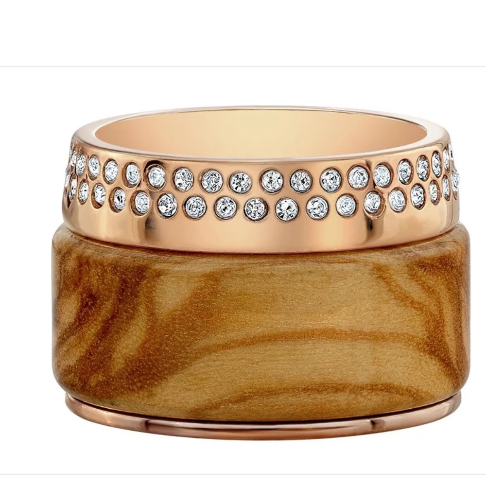 NWT! Vita Fede Lacquered Olive wood Cigar Swarovski crystal ring